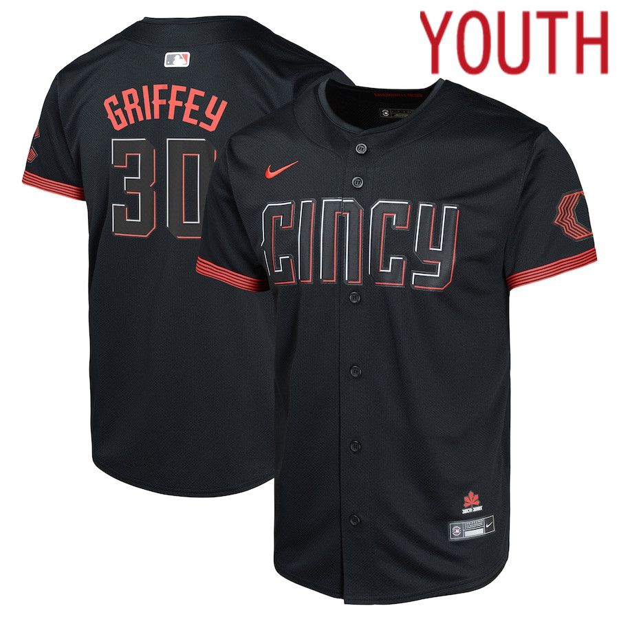 Youth Cincinnati Reds #30 Ken Griffey Jr. Nike Black City Connect Limited Player MLB Jersey->youth mlb jersey->Youth Jersey